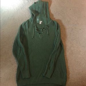 Hooded crisscrossed front sweater